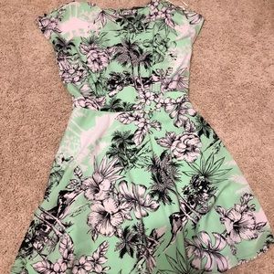 Zara Green Floral Dress, Fit and Flare